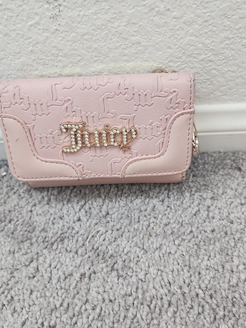 Juicy Couture Pink Embossed Mini Wallet with Crystal Logo